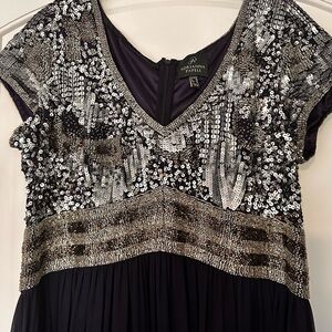 Adrianna Papell navy and Silver Sequin Gown